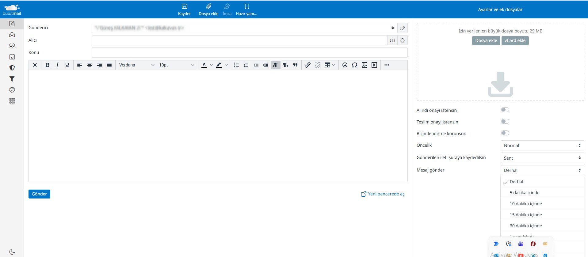 BulutMail zamanlanmış e-posta gönderme ekranı